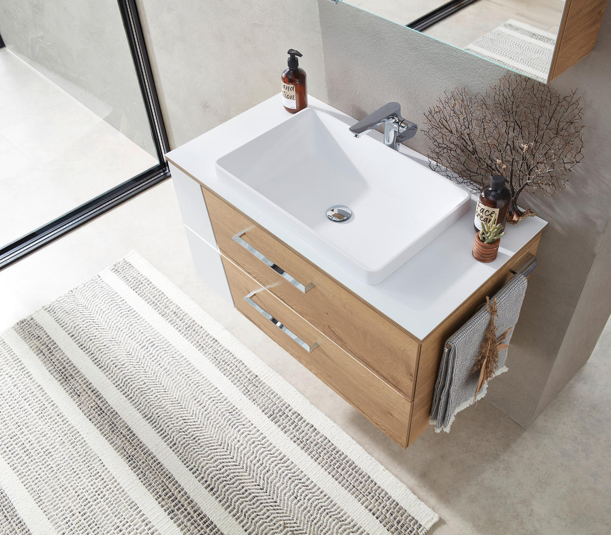 WASCHTISCHKOMBI 92 cm  - Chromfarben/Eichefarben, KONVENTIONELL, Holzwerkstoff/Kunststoff (92cm) - Sadena