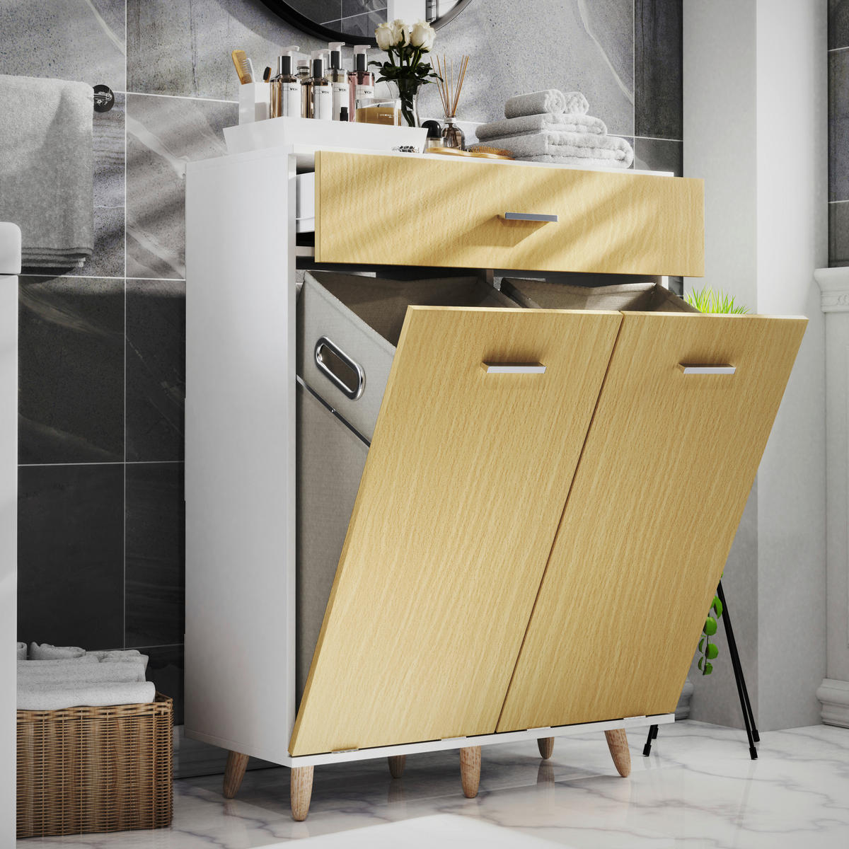 MIDISCHRANK 79/107/35 cm  - Honigeiche/Weiss, Modern, Holzwerkstoff/Kunststoff (79/107/35cm) - MID.YOU