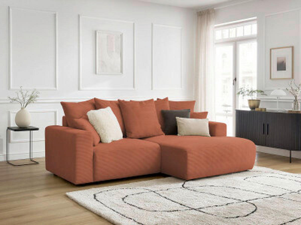 ECKSOFA Ottomane rechts  ATILLA Orange Cord  - Schwarz/Orange, MODERN, Kunststoff/Textil (244/149cm)