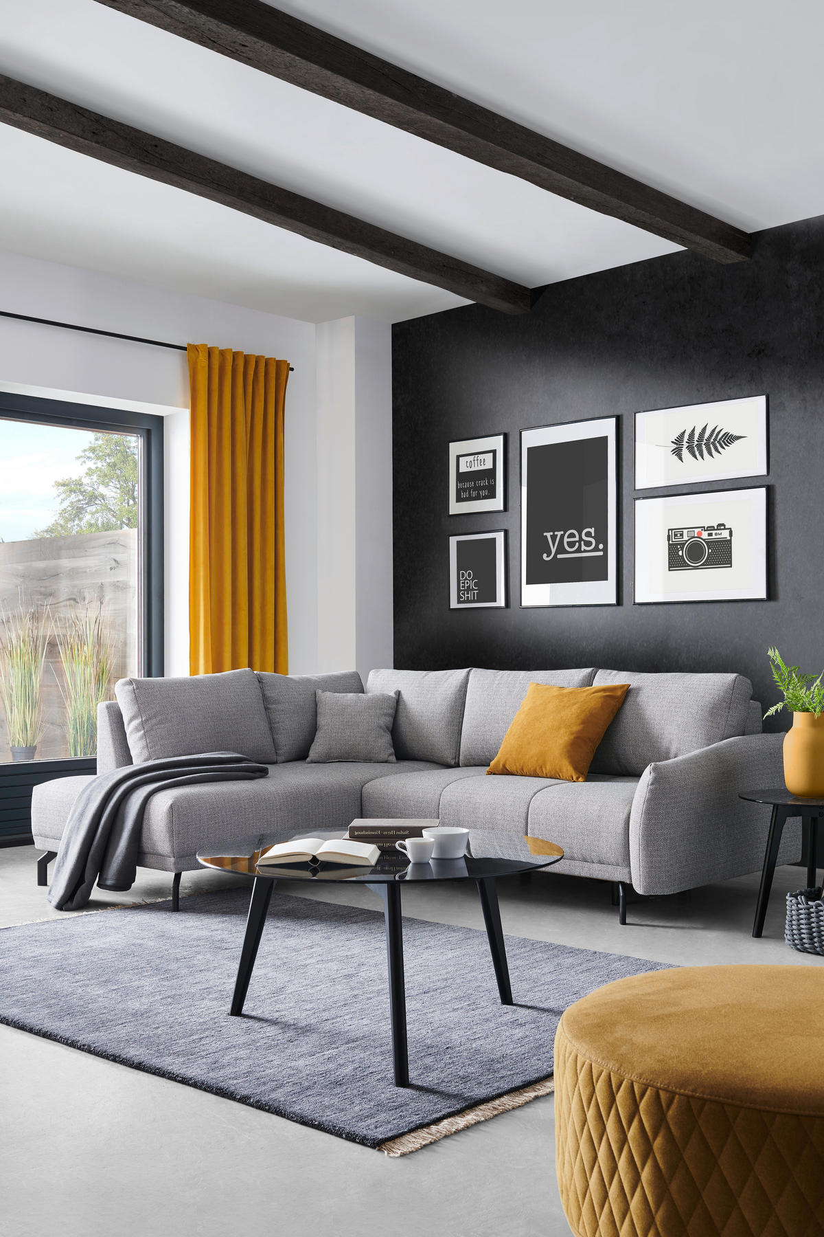 ECKSOFA Grau Webstoff  - Schwarz/Grau, Design, Textil/Metall (191/250cm) - Carryhome