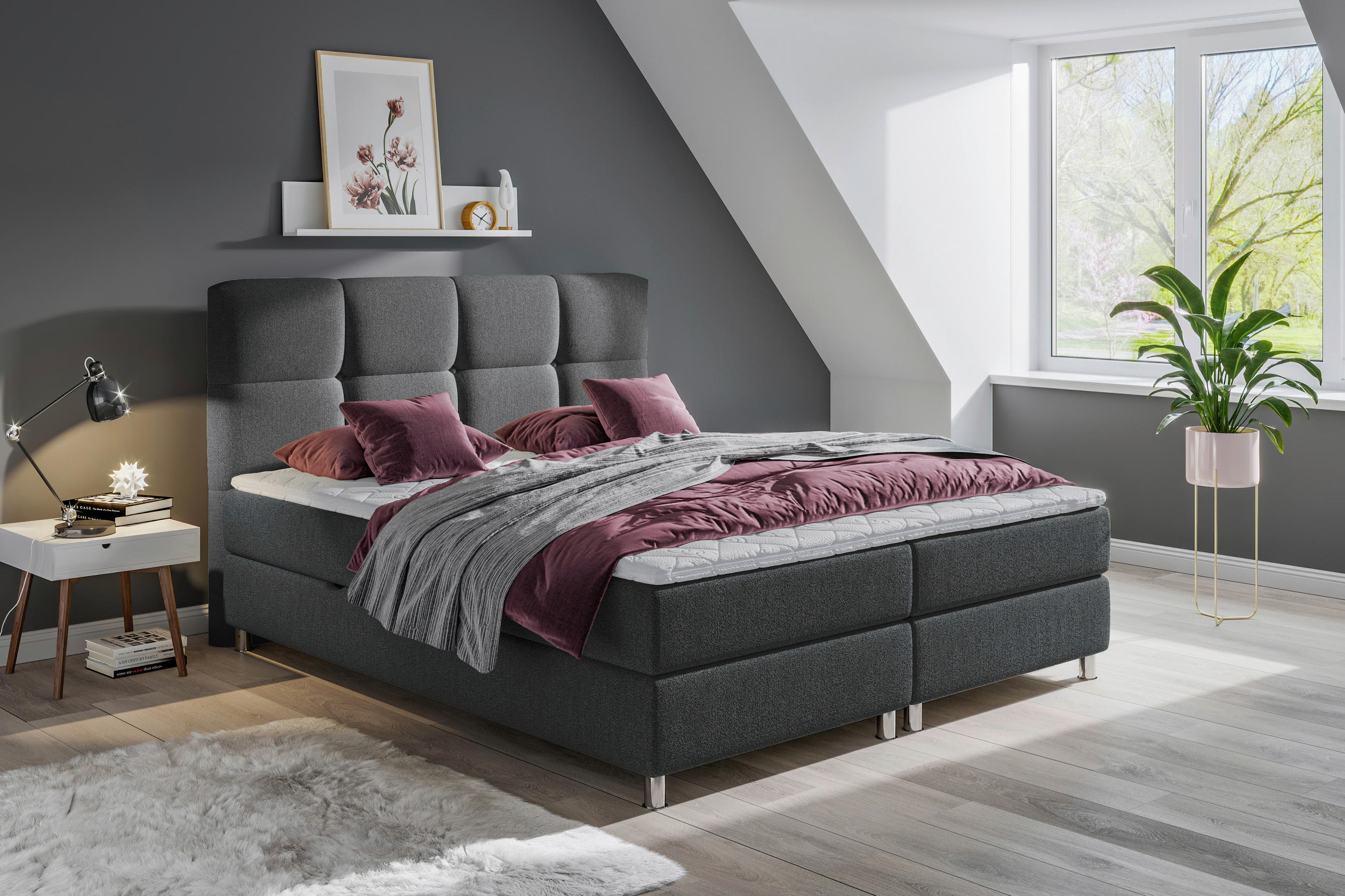 BOXBETT 140/200 cm  in Anthrazit  - Chromfarben/Anthrazit, Design, Textil/Metall (140/200cm) - Ti'me