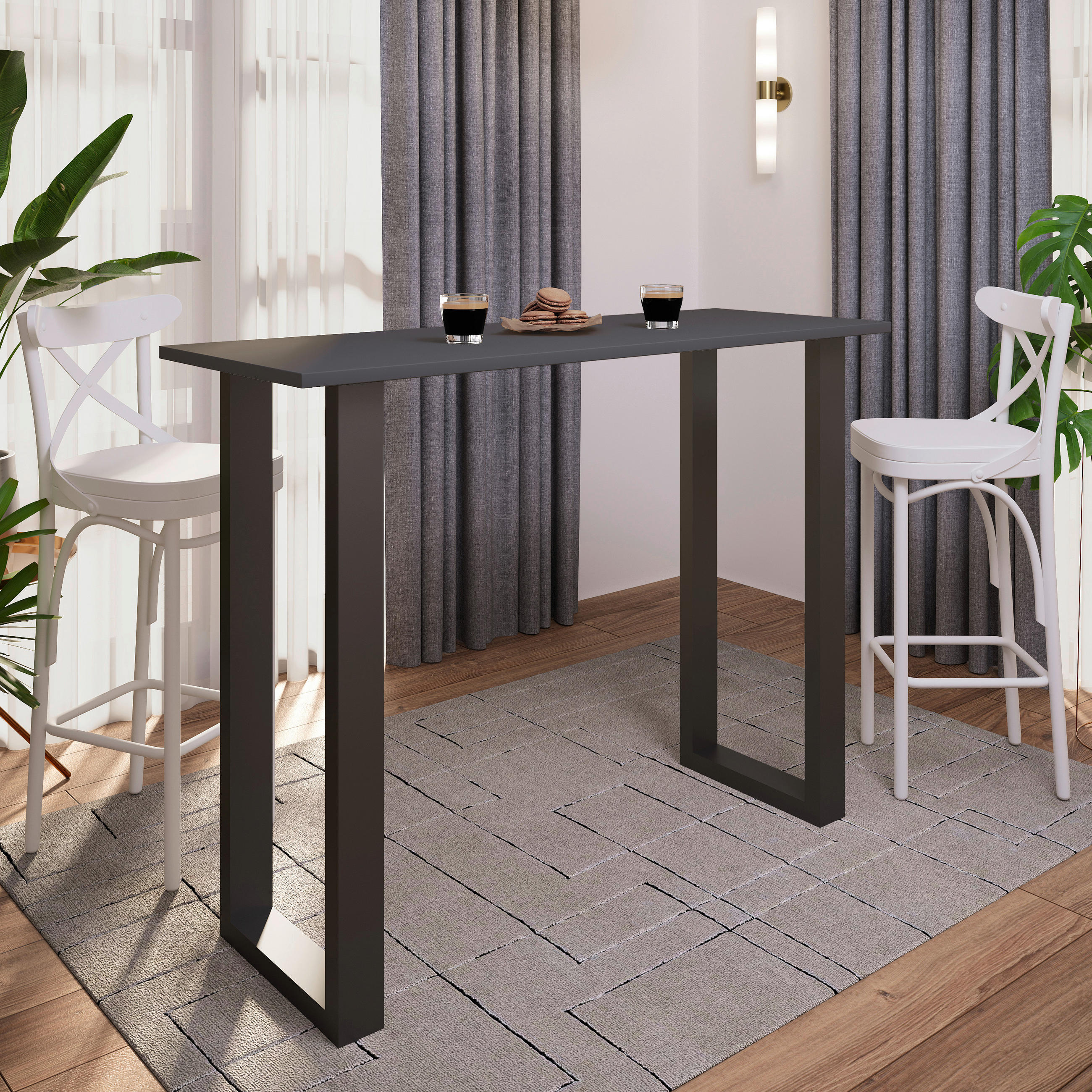 BARTISCH rechteckig Anthrazit, Schwarz  - Anthrazit/Schwarz, KONVENTIONELL, Holzwerkstoff/Metall (140/50/102cm)