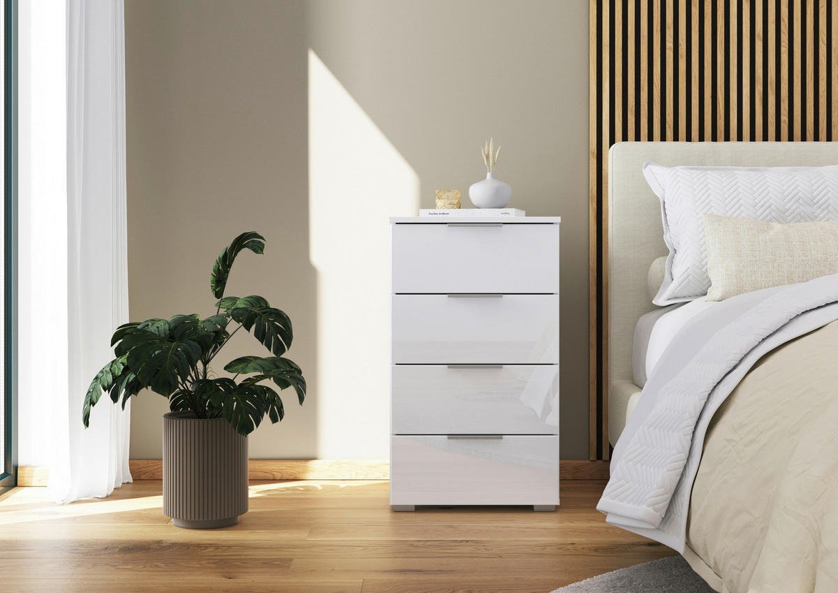 ÉJJELISZEKRÉNY fehér  - alumíniumszínű/fehér, Basics, műanyag/faalapú anyag (47/81/42cm) - Carryhome