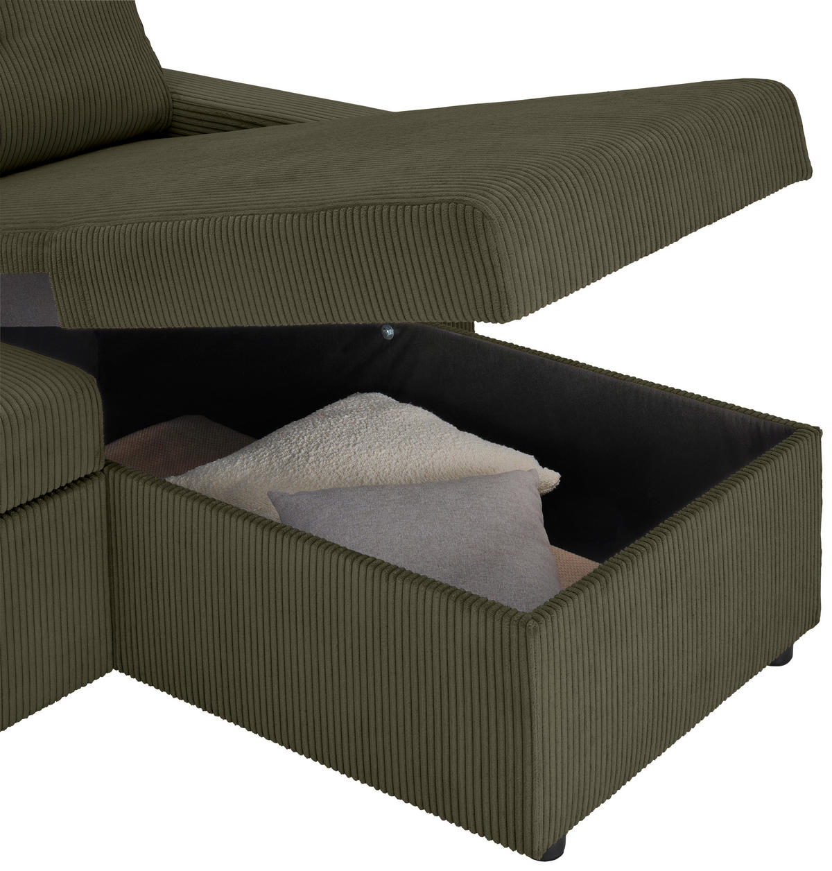 ECKSOFA Waldgrün Cord  - Waldgrün/Schwarz, KONVENTIONELL, Kunststoff/Textil (218/155cm) - Ti'me