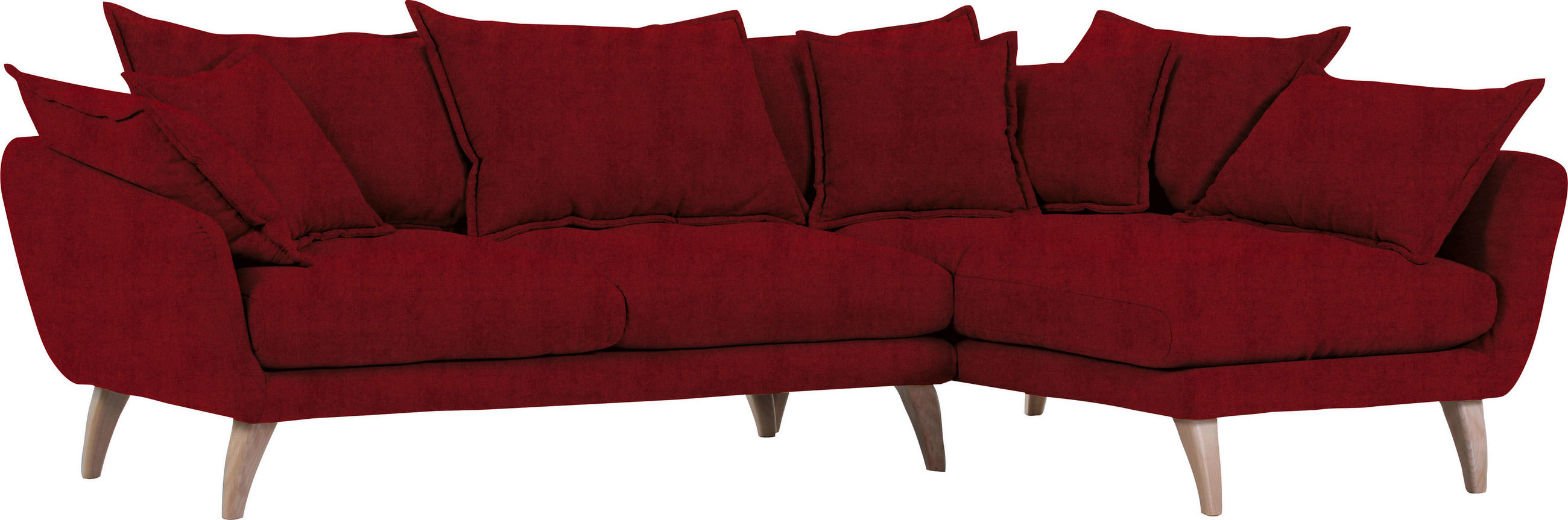 WOHNLANDSCHAFTL-Form  in Flachgewebe Rot  - Rot/Naturfarben, Trend, Holz/Textil (267/170cm) - Ambia Home