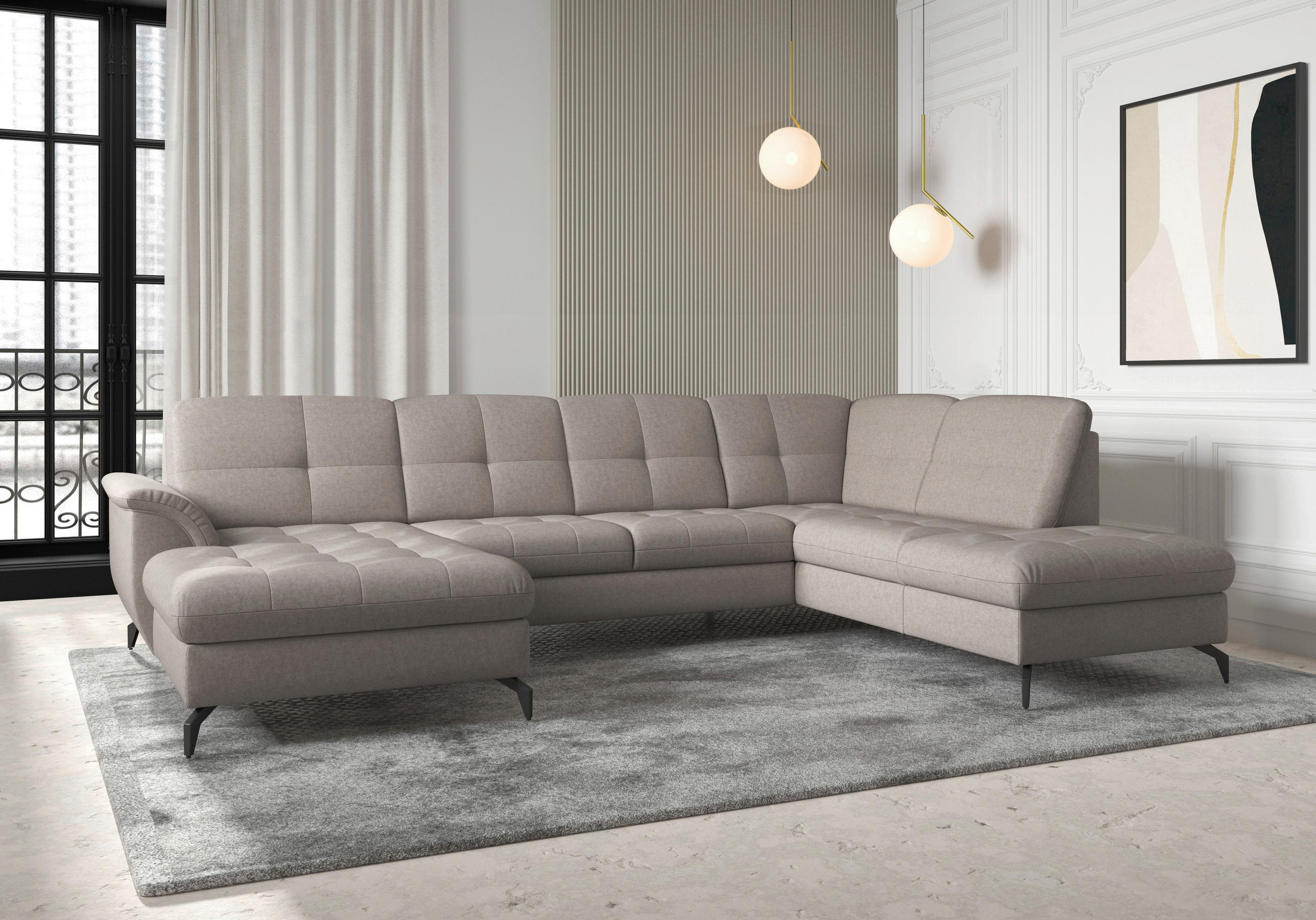 WOHNLANDSCHAFT in Flachgewebe Taupe  - Taupe/Schwarz, Modern, Textil/Metall (164/319/212cm) - Sit & More