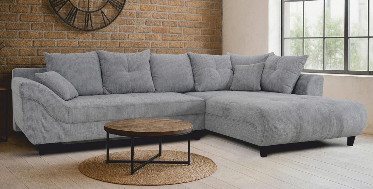 ECKSOFA Grau, Schwarz Chenille, Struktur  - Schwarz/Grau, KONVENTIONELL, Textil (309/197cm) - MID.YOU