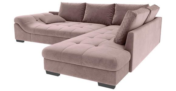 ECKSOFA Altrosa Cord - Schwarz/Altrosa, KONVENTIONELL, Holz/Textil (298/202cm) - Carryhome