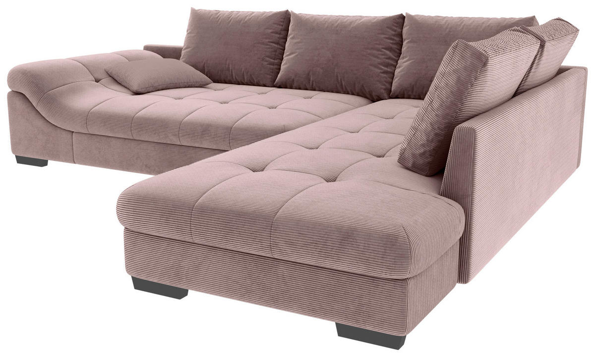 ECKSOFA in Cord Altrosa  - Schwarz/Altrosa, Konventionell, Holz/Textil (298/202cm) - MID.YOU