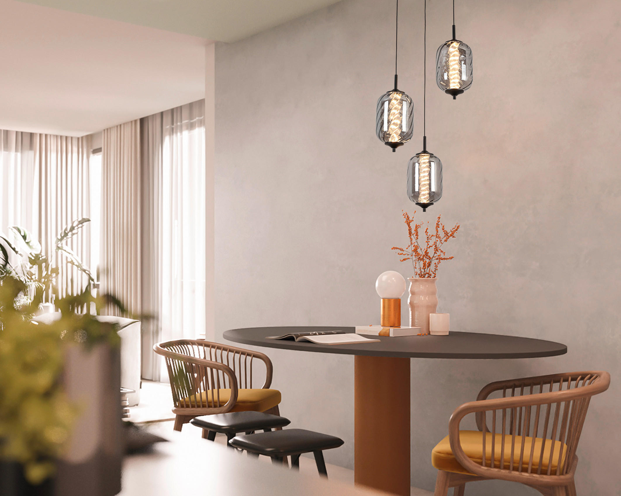 ZÁVĚSNÉ LED SVÍTIDLO, 42/120 cm  - barvy chromu, Design, kov/sklo (42/120cm) - Novel