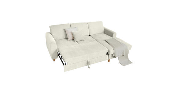 ECKSOFA Creme Flachgewebe  inkl. Bettkasten, Schlaffunktion, Rücken echt, Kopfstütze, Liegefläche im Originalstoff  - Buchefarben/Creme, KONVENTIONELL, Holz/Textil (241/166cm) - Carryhome