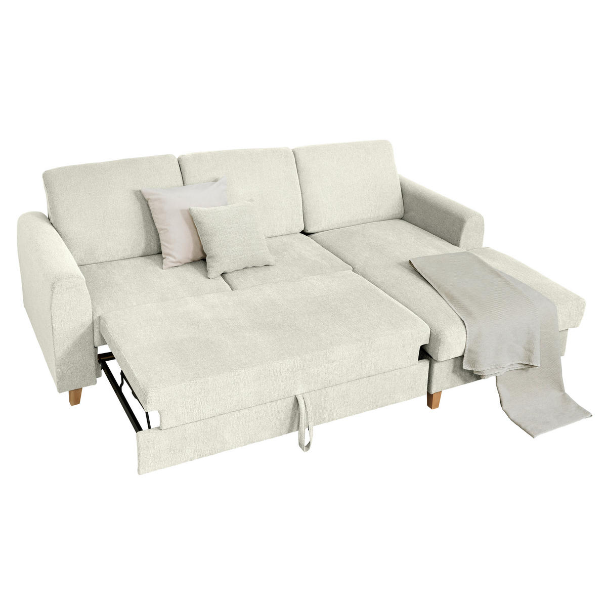 ECKSOFA Creme Flachgewebe  - Buchefarben/Creme, KONVENTIONELL, Holz/Textil (241/166cm) - Carryhome