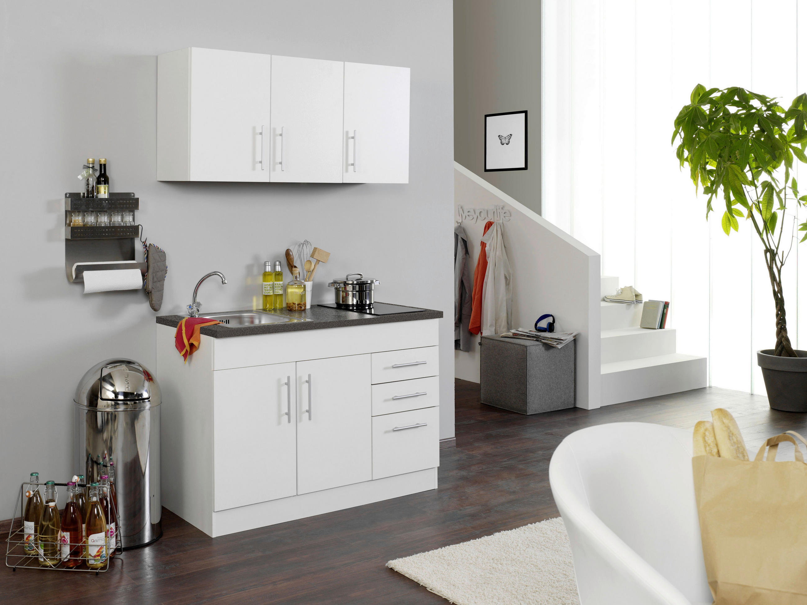 MINIKÜCHE 120 cm   in Weiss  - Chromfarben/Weiss, Modern, Holzwerkstoff/Metall (120cm) - Held