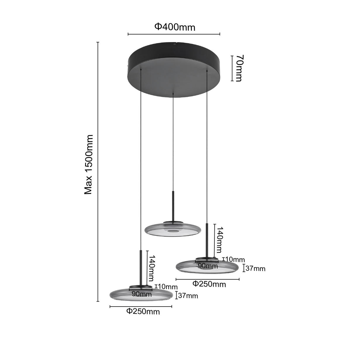 LED-HÄNGELEUCHTE Felis 57/60-180 cm   - Schwarz, Basics, Glas/Metall (57/60-180cm) - Novel