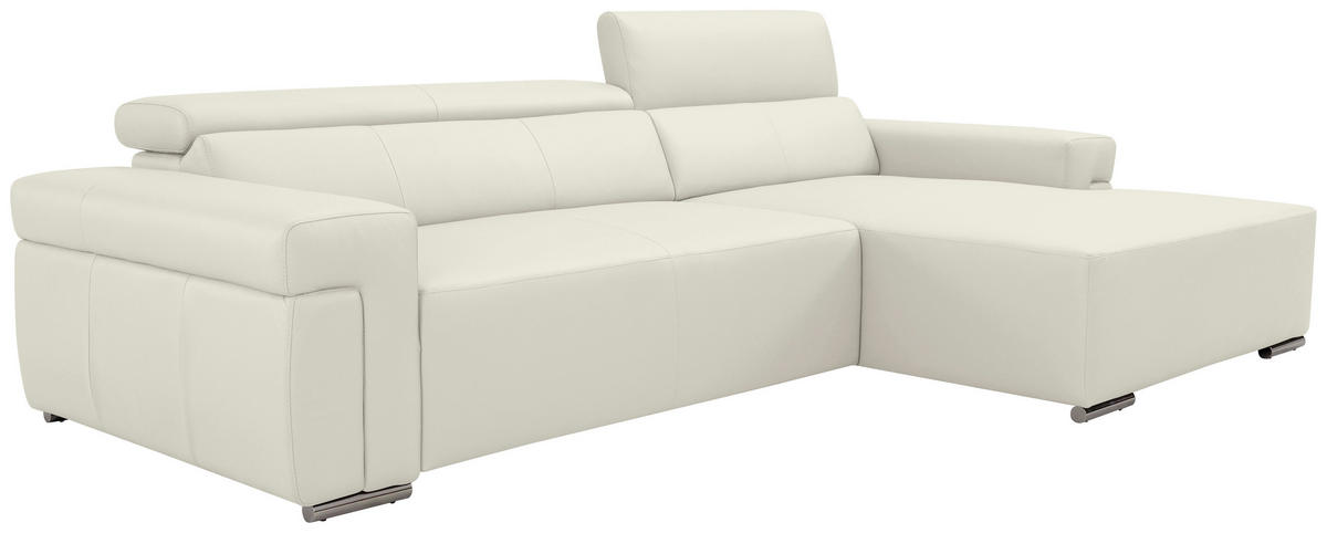Ecksofa inkl. Funktion DUA Weiß Echtleder  - Chromfarben/Weiß, Design, Leder/Metall (293/170cm) - Novel