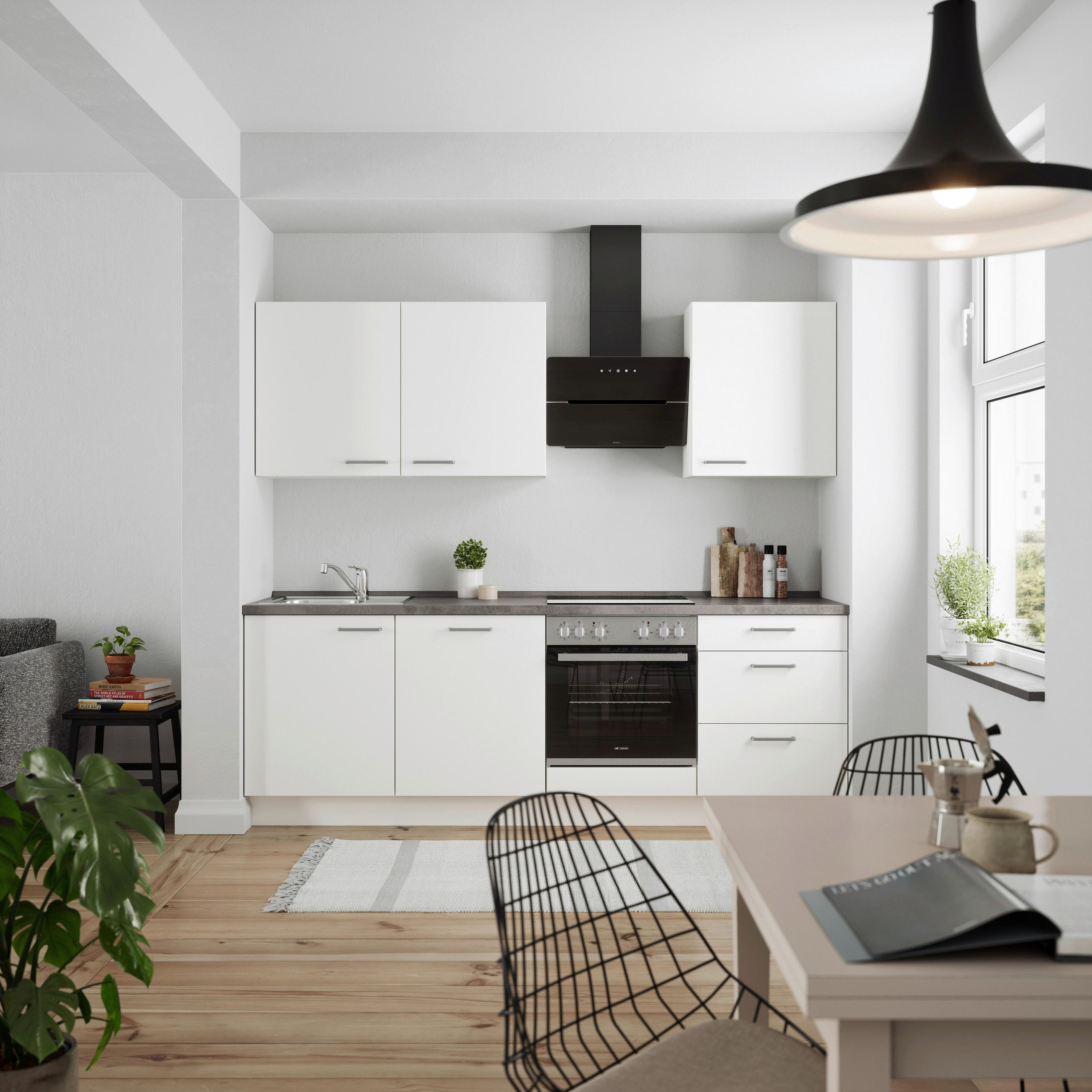 KÜCHENLEERBLOCK 240 cm   in Grau, Weiß  - Edelstahlfarben/Weiß, MODERN, Holzwerkstoff/Metall (240cm) - Nobilia