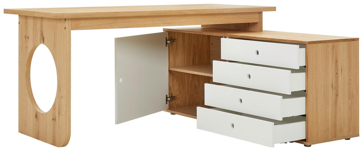 ECKSCHREIBTISCH 160/140/75 cm  in Weiß, Eichefarben  - Eichefarben/Weiß, MODERN, Holz/Holzwerkstoff (160/140/75cm) - Boxxx