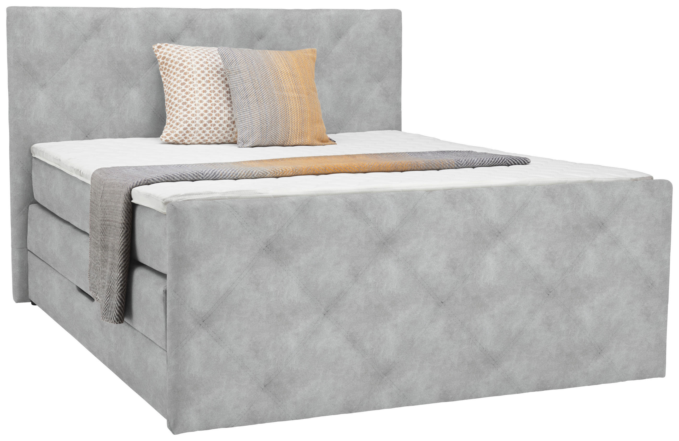 BOXSPRINGBETT 180/200 cm  in Hellgrau  - Hellgrau/Schwarz, KONVENTIONELL, Kunststoff/Textil (180/200cm) - Livetastic