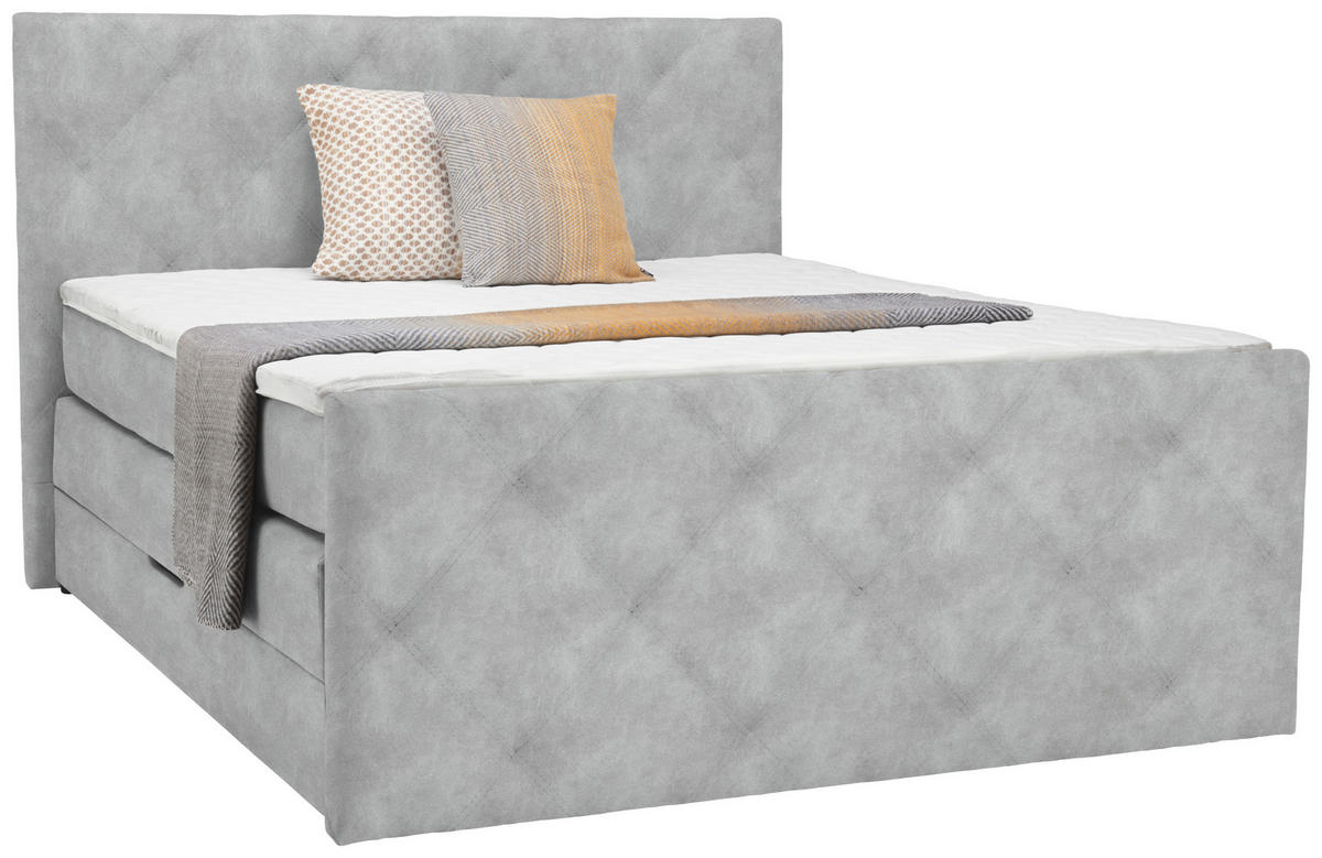 BOXSPRINGBETT 140/200 cm  in Hellgrau  - Hellgrau/Schwarz, Konventionell, Kunststoff/Textil (140/200cm) - Ti'me