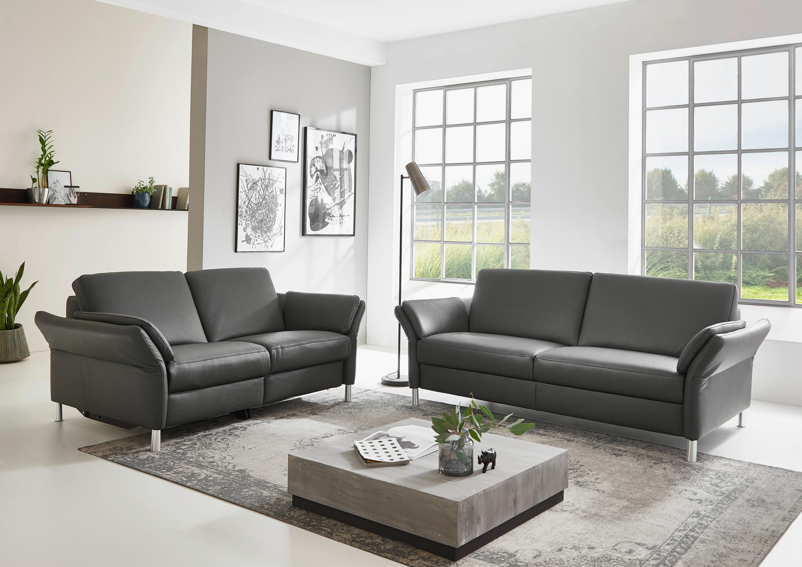 2,5-SITZER Echtleder Anthrazit - Anthrazit/Alufarben, Design, Leder/Metall (164/82/99cm) - Dieter Knoll