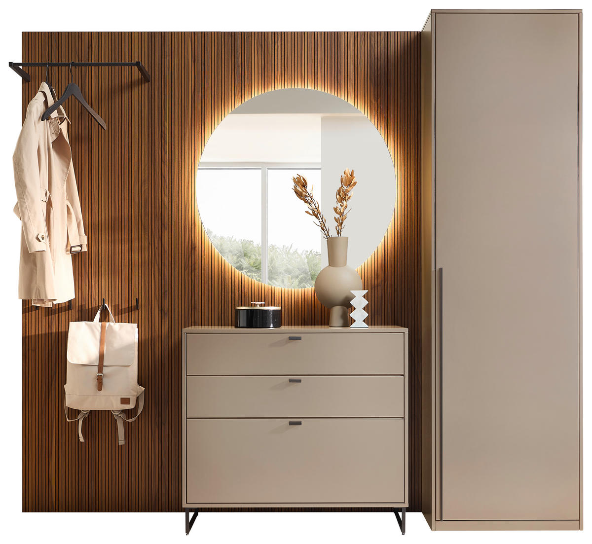 GARDEROBE  in 243,2/217,3/39,6 cm  - Kaschmir/Nussbaumfarben, Design, Glas/Holz (243,2/217,3/39,6cm) - Invivus