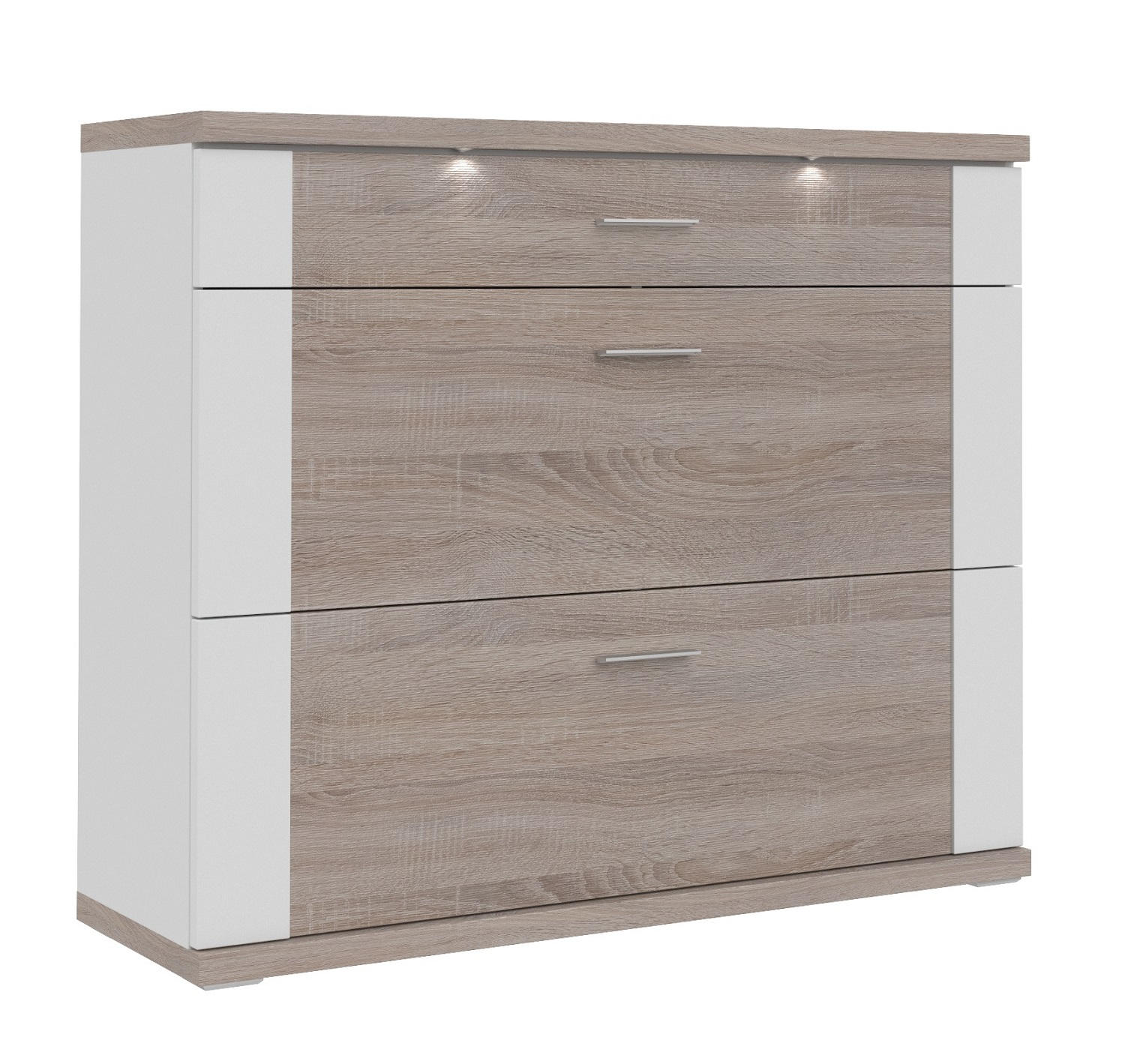 SCHUHSCHRANK Weiß, Eichefarben - Chromfarben/Eichefarben, Design (129/108/42cm) - Xora