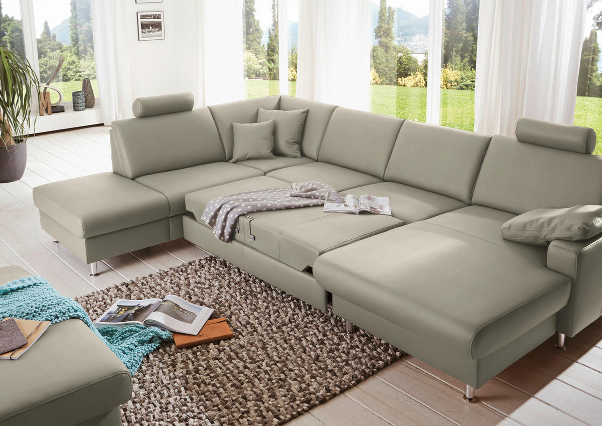 WOHNLANDSCHAFT in Echtleder Platinfarben  - Platinfarben/Alufarben, Design, Leder/Metall (233/339/165cm) - Beldomo Premium