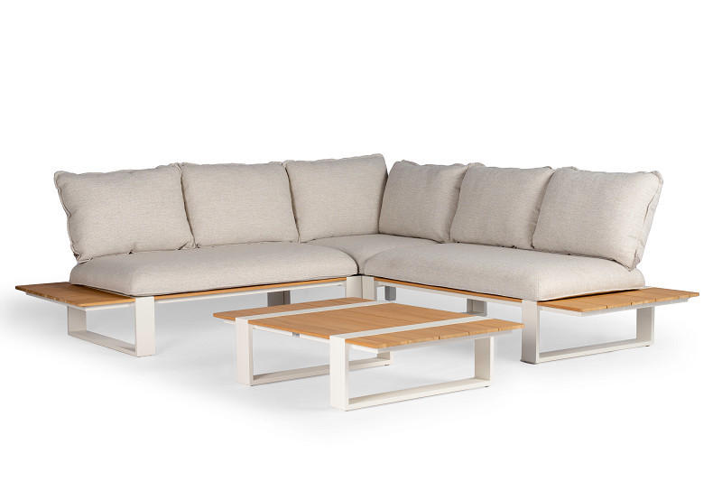 LOUNGEGARNITUR 4-teilig  - Creme/Teakfarben, Basics, Holz/Textil (247/247cm) - Tierra Outdoor