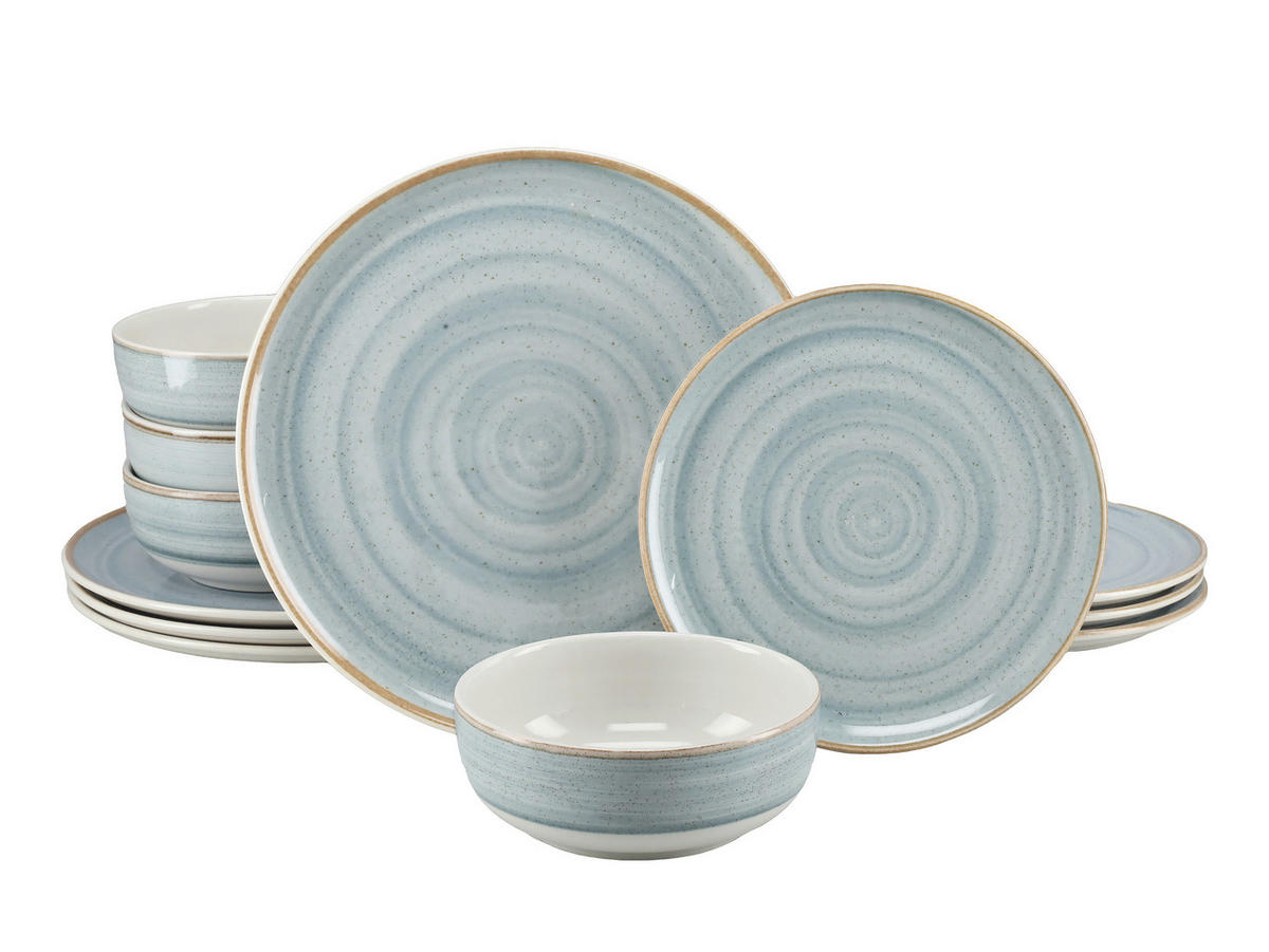 TAFELSERVICE Caoba 12-teilig  - Azurblau/Creme, Basics, Keramik - Creatable