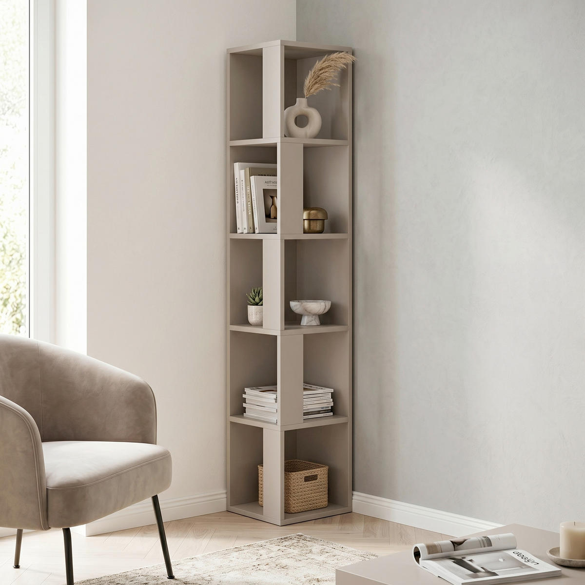 HÖRNHYLLA i 32/159/32 cm beige  - beige, Design, trämaterial (32/159/32cm) - Livetastic