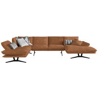 WOHNLANDSCHAFT in Echtleder Hellbraun  - Hellbraun/Schwarz, Natur, Leder/Metall (217/359/155cm) - Dieter Knoll