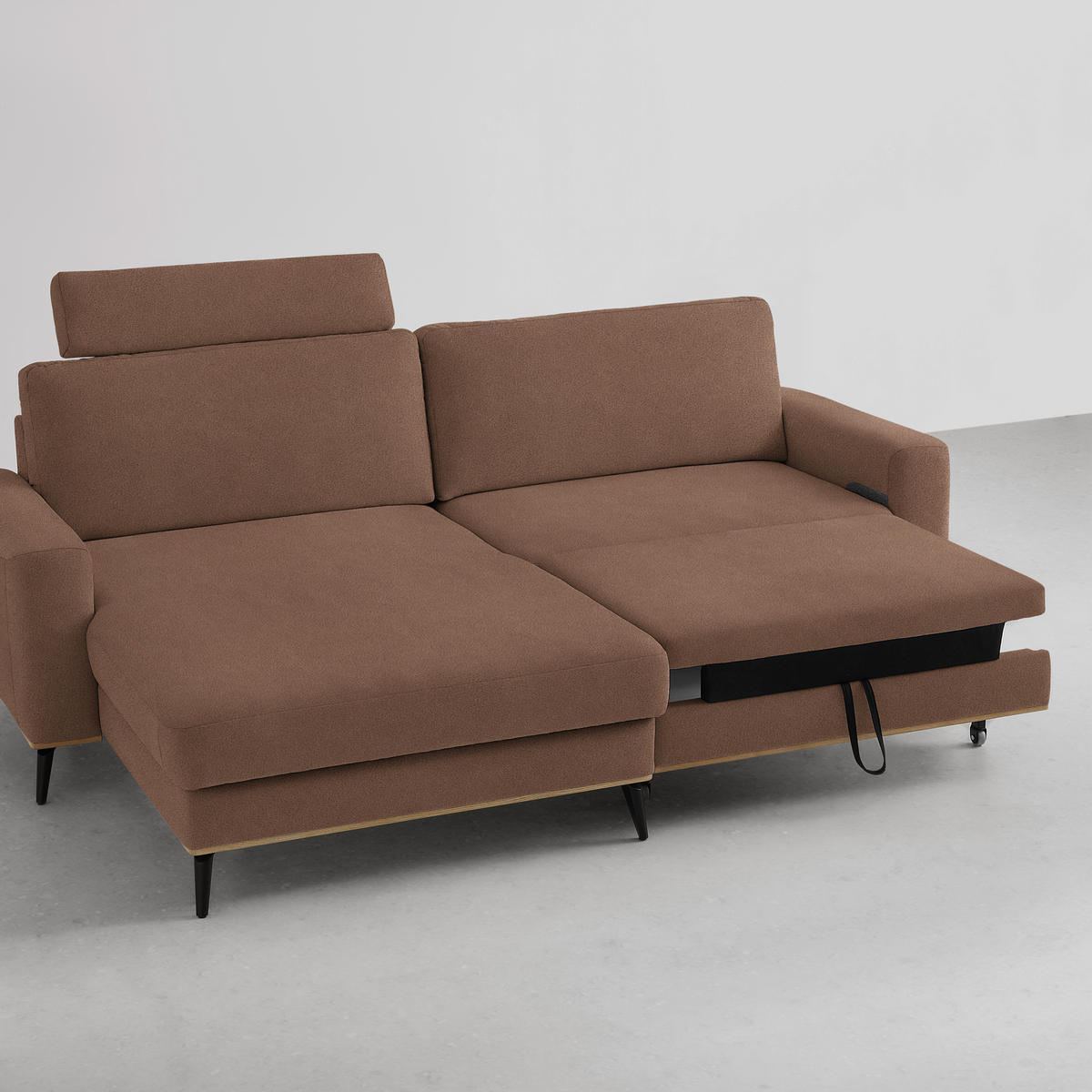 ECKSOFA Lederlook, Mikrofaser Braun  - Schwarz/Braun, Konventionell, Holz/Textil (167/87/234cm) - MID.YOU