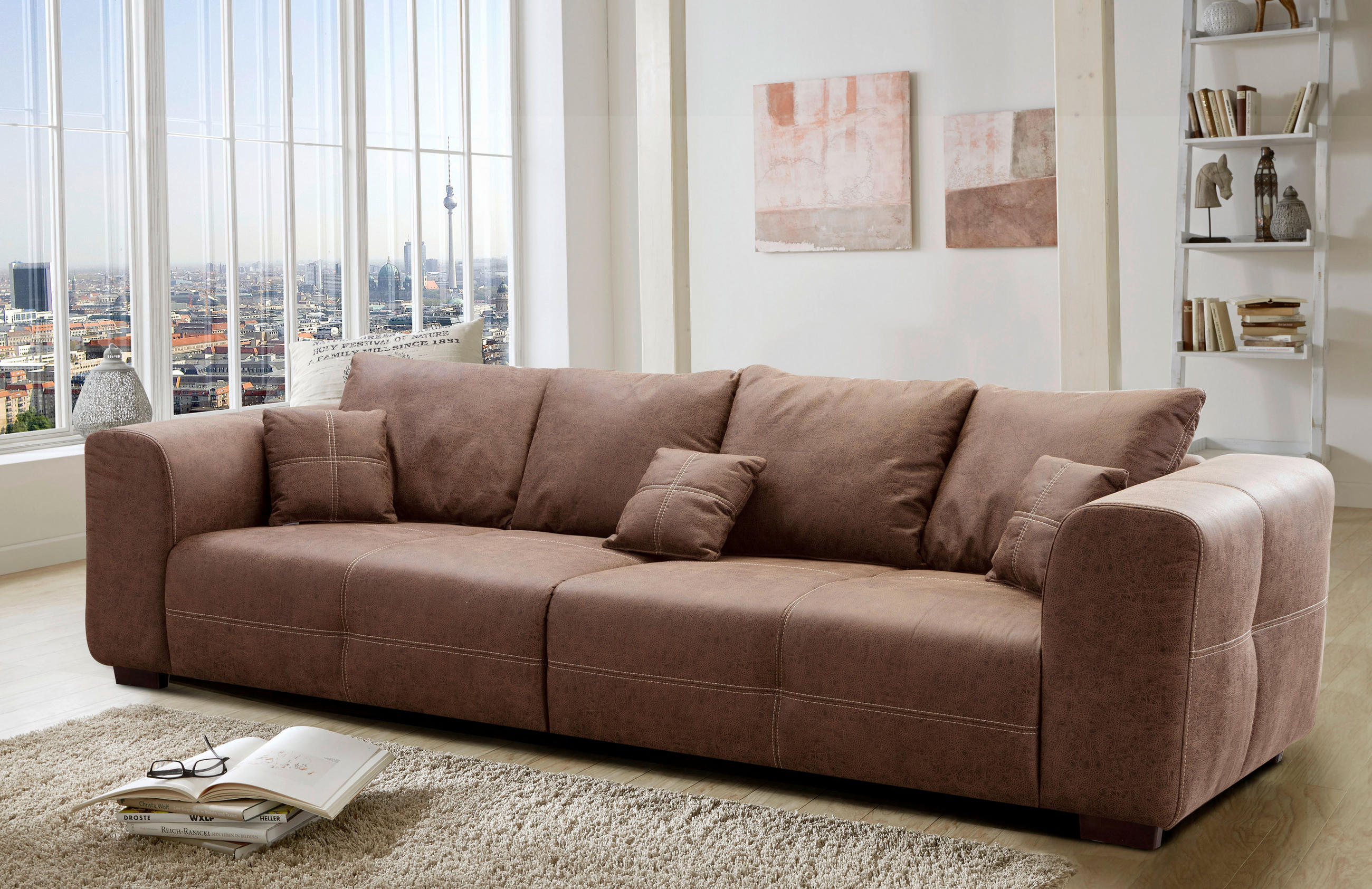 BIGSOFA Flachgewebe Haselnussfarben  - Beige/Haselnussfarben, KONVENTIONELL, Holz/Textil (287/69/108cm) - Cantus