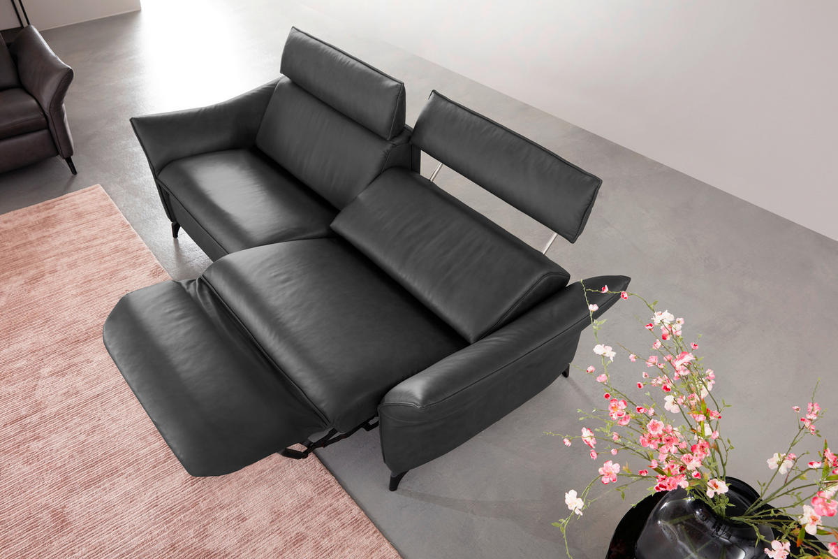 3-SITZER-SOFA Echtleder Dunkelgrau  - Dunkelgrau/Anthrazit, Design, Leder/Metall (224/92/95cm) - Himolla