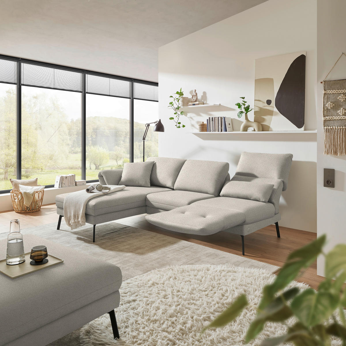ECKSOFA  in Flachgewebe Naturfarben  175-224/255-365 cm  - Schwarz/Naturfarben, Design, Textil/Metall (175-224/255-365cm) - Dieter Knoll