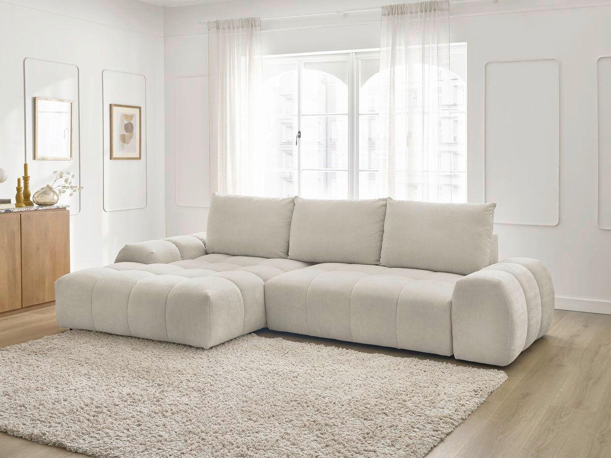 ECKSCHLAFSOFA EVEREST  mit Rücken echt, Armteil links, Armteil rechts Struktur Beige  - Beige/Schwarz, MODERN, Kunststoff/Textil (318/180cm) - Livetastic