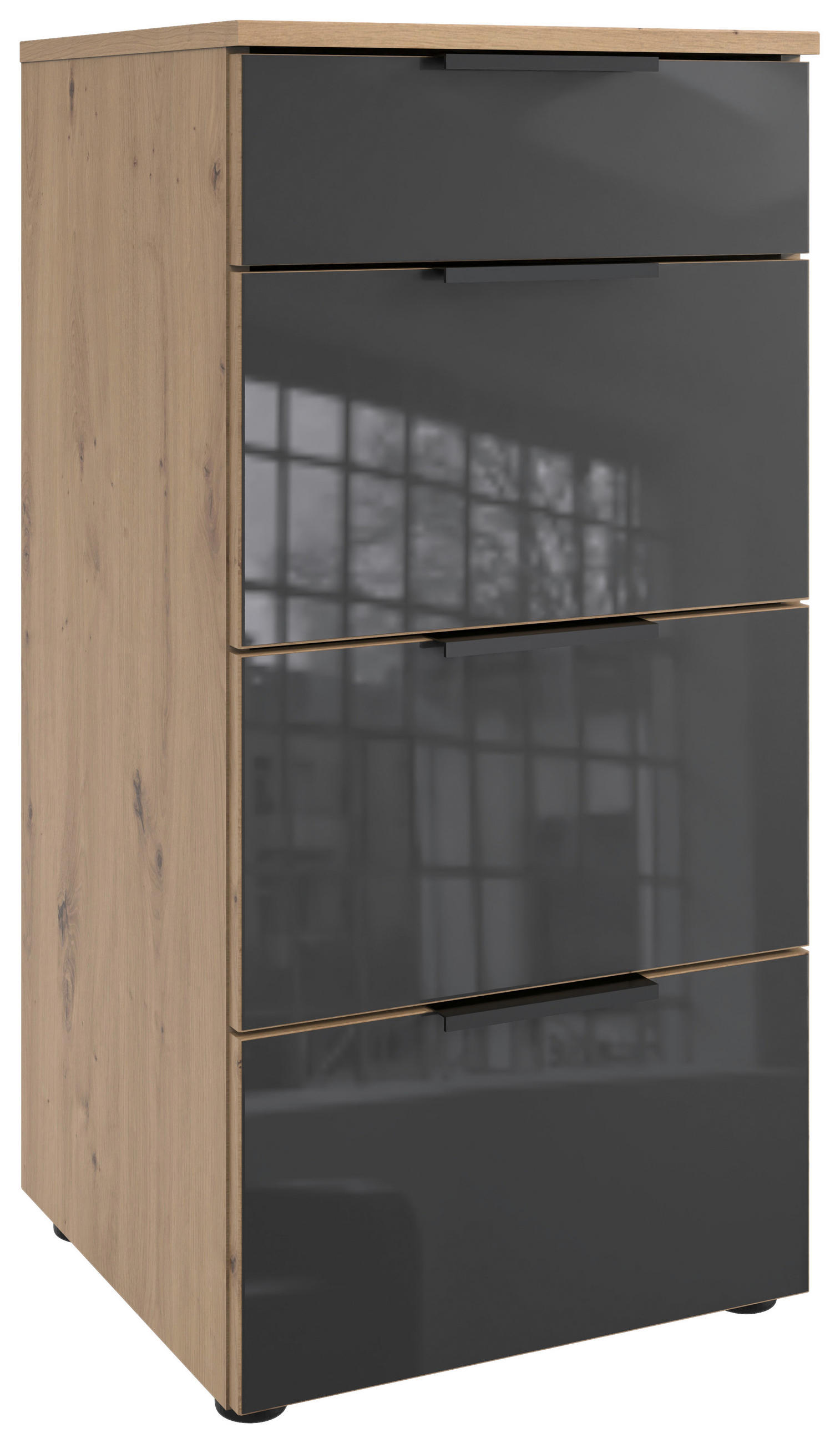 KOMMODE 41/84/41 cm  in Grau, Eiche Artisan  - Schwarz/Eiche Artisan, Design, Glas/Holzwerkstoff (41/84/41cm) - Hom`in