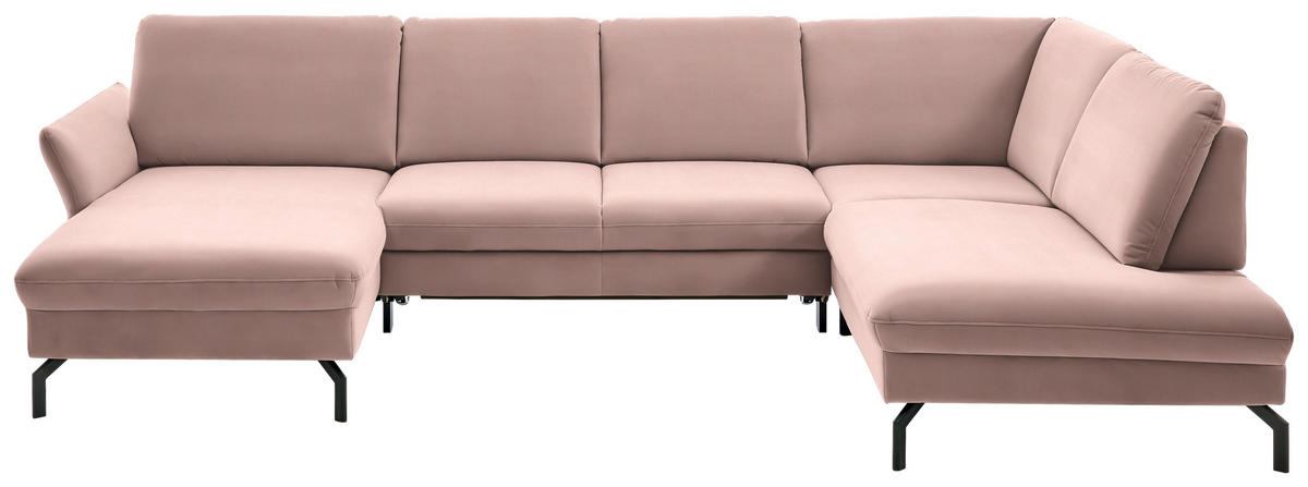 WOHNLANDSCHAFT  in Velours Rosa  - Schwarz/Rosa, Design, Textil/Metall (179/335/220cm) - Beldomo System