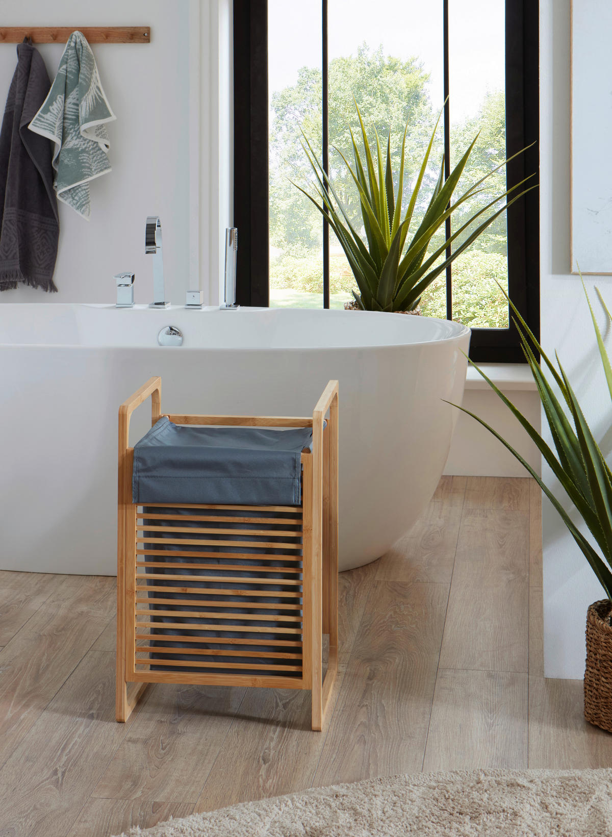 WÄSCHEKORB - Eichefarben/Grau, Design, Holzwerkstoff/Textil (31,8/75,5/60,6cm) - MID.YOU