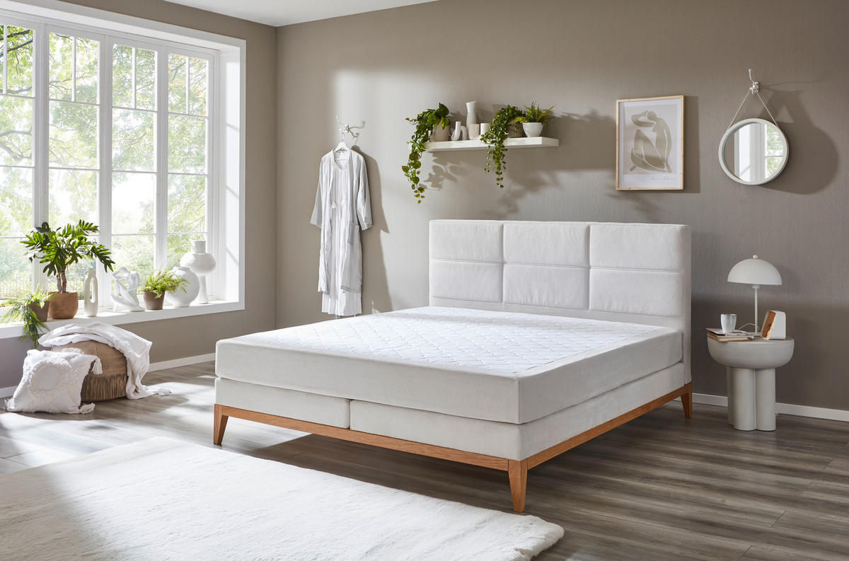 BOXSPRINGBETT 180/200 cm  in Beige  - Eichefarben/Beige, KONVENTIONELL, Holz/Textil (180/200cm) - Carryhome