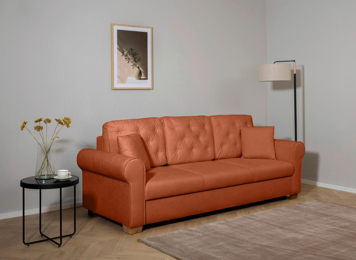 SCHLAFSOFA in Bouclé Rostfarben  - Rostfarben/Buchefarben, Design, Holz/Textil (240/94/98cm) - MID.YOU