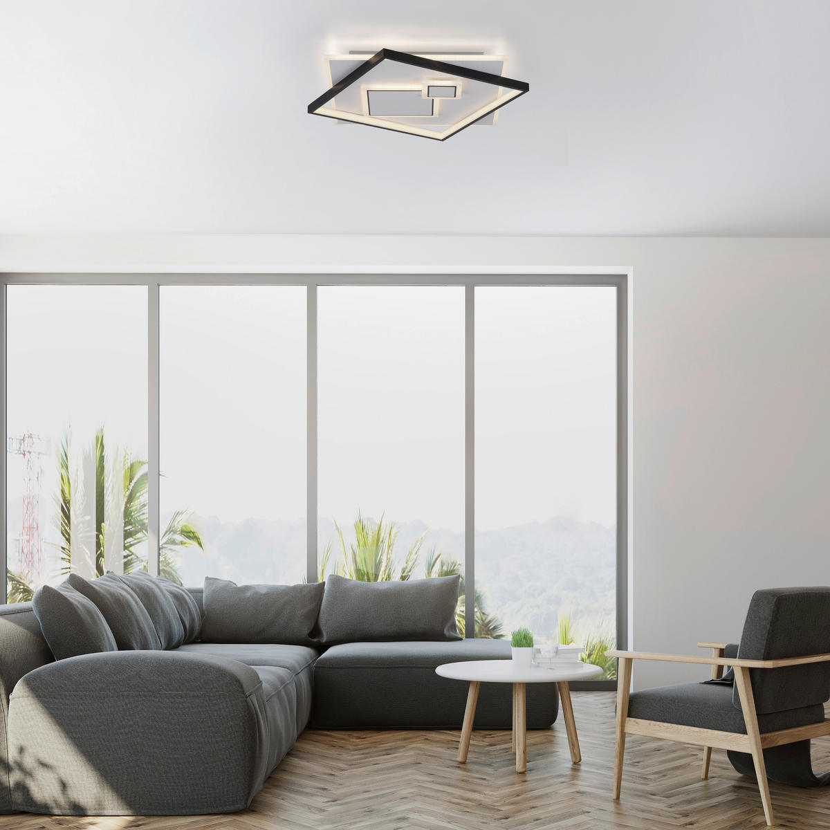 STROPNÍ LED SVÍTIDLO, 57/57/6 cm - Design, kov/plast (57/57/6cm)