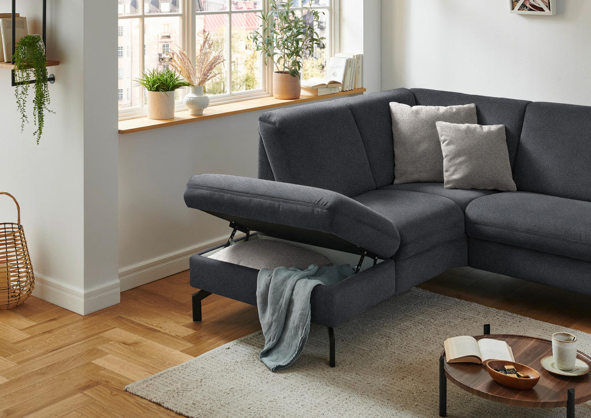 ECKSOFA in Flachgewebe Anthrazit  190/241 cm  - Anthrazit/Schwarz, KONVENTIONELL, Textil/Metall (190/241cm) - Beldomo Comfort