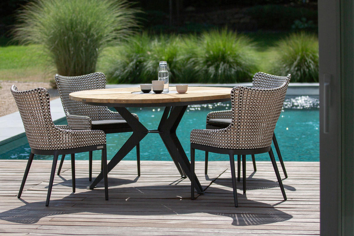 GARTENTISCH 140/140/76 cm Holz, Metall Anthrazit, Teakfarben rund  - Anthrazit/Teakfarben, Design, Holz/Metall (140/140/76cm)