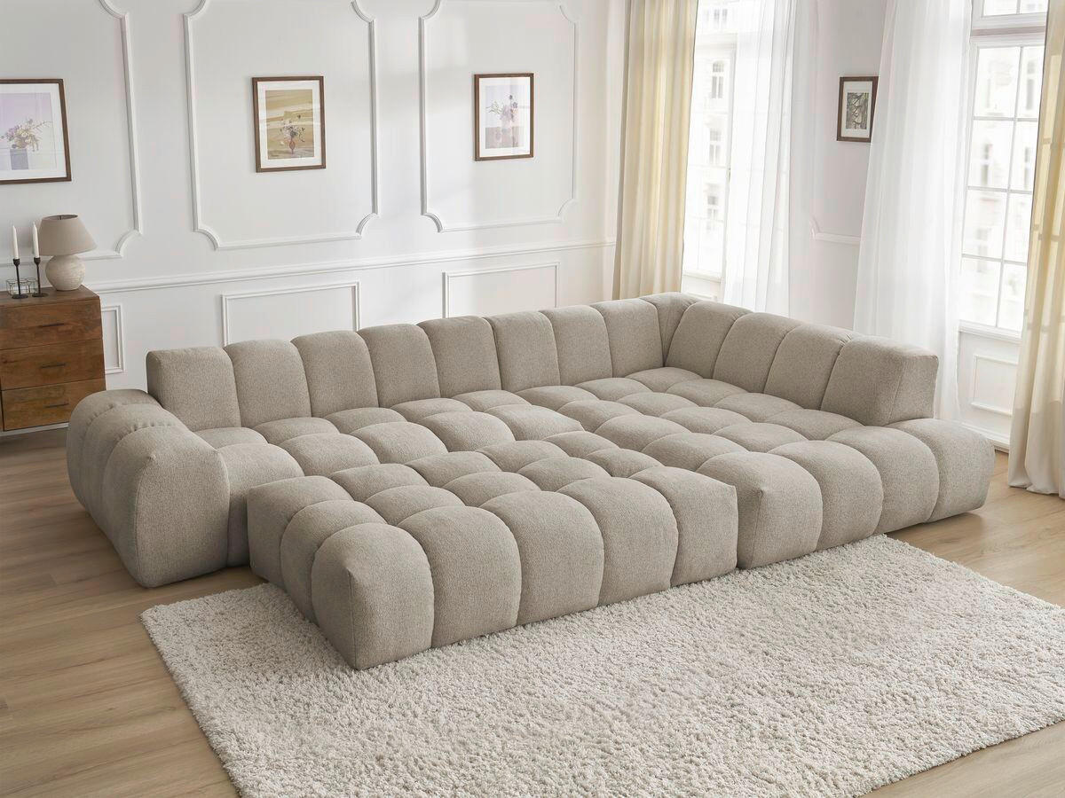 ECKSOFA Ottomane rechts  EVEREST Taupe Flachgewebe  - Taupe/Schwarz, MODERN, Kunststoff/Textil (352/210cm) - Livetastic