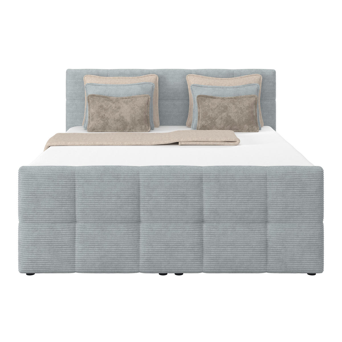 BOXSPRINGBETT 160/200 cm,  in Silberfarben, gepolstertes Kopfteil, Bettkasten, Topper, Matratzen, H3 + H3 = fest  - Silberfarben, KONVENTIONELL, Holz/Holzwerkstoff (160/200cm)