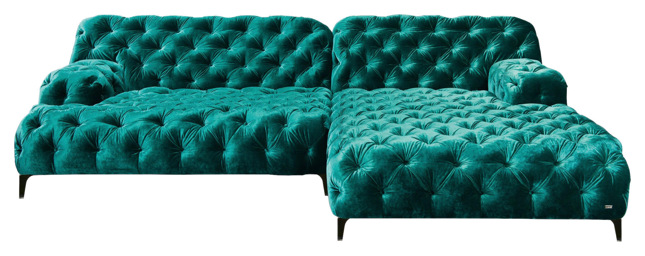 ECKSOFA in Velours Smaragdgrün 297/196 cm - Smaragdgrün/Schwarz, Trend, Textil/Metall (297/196cm) - Bretz