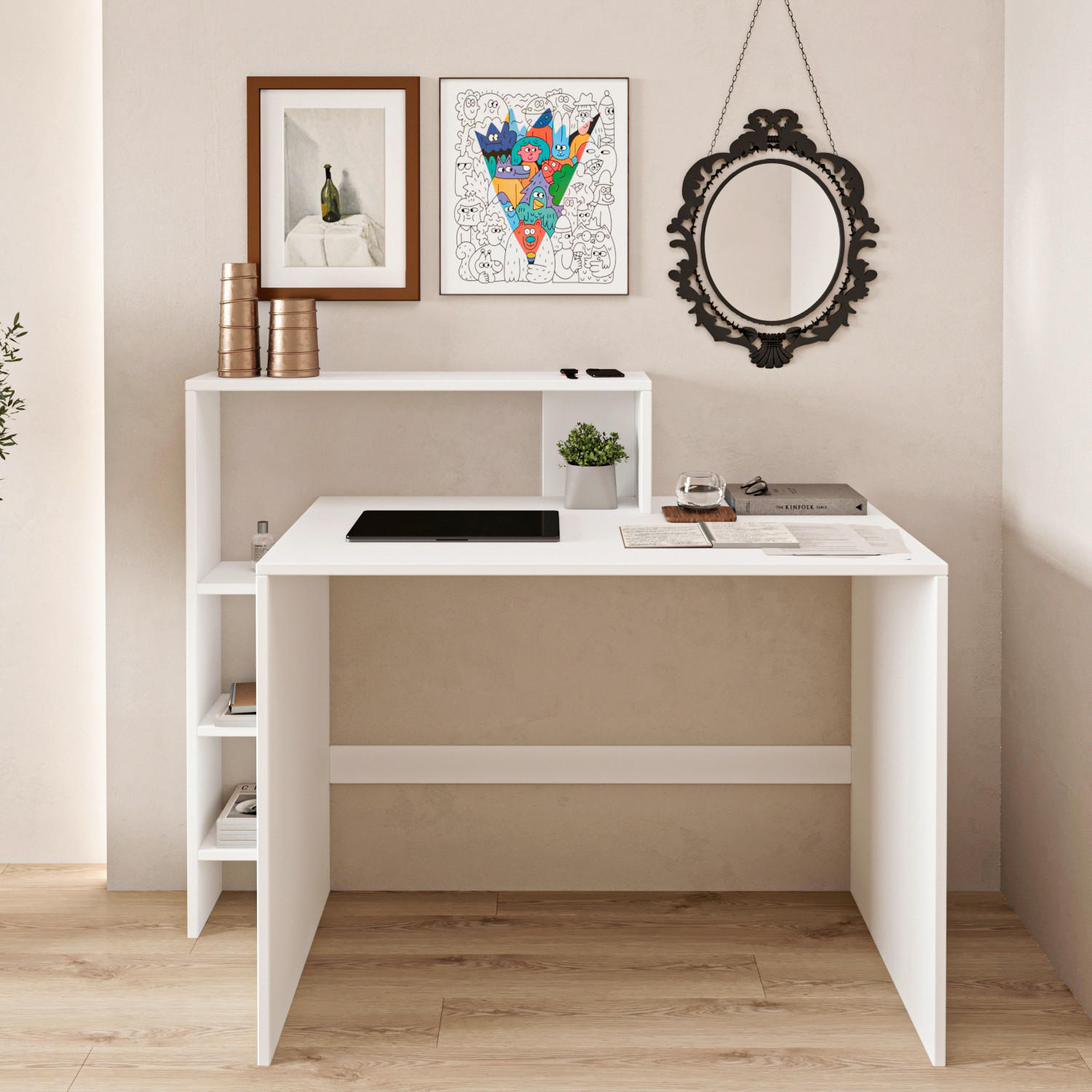 SKRIVBORDSKOMBINATION 120/55/96 cm  i vit  - vit, Design, trämaterial (120/55/96cm) - Livetastic