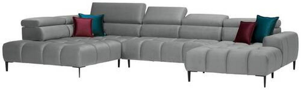 ECKSOFA in Webstoff Grau   - Schwarz/Grau, Design, Textil/Metall (216/385/177cm) - Welnova