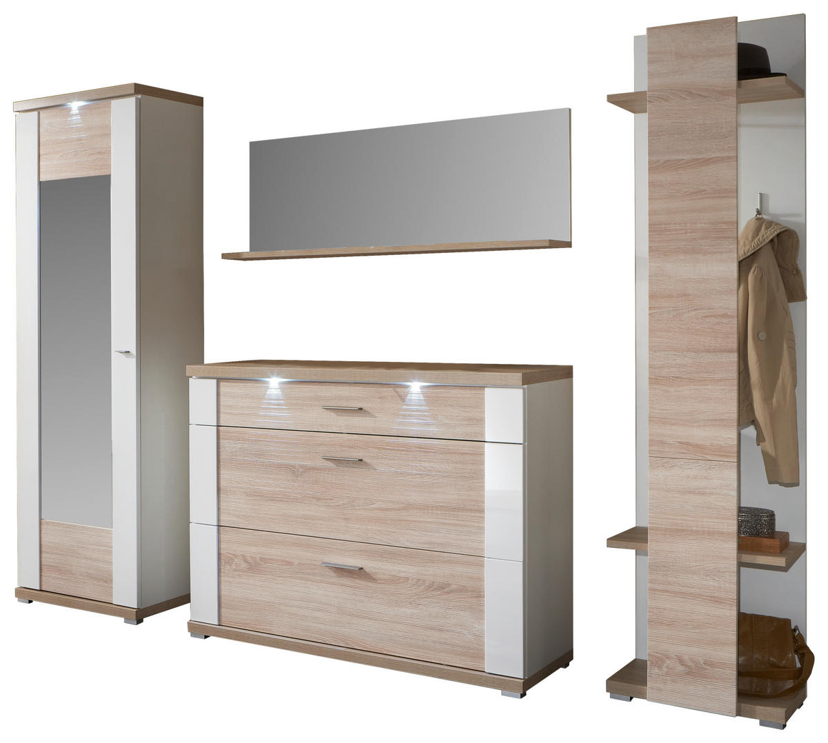 GARDEROBE 4-teilig  in 263,5/206,6/41,6 cm  - Eichefarben/Weiß, Design, Holzwerkstoff (263,5/206,6/41,6cm) - Xora